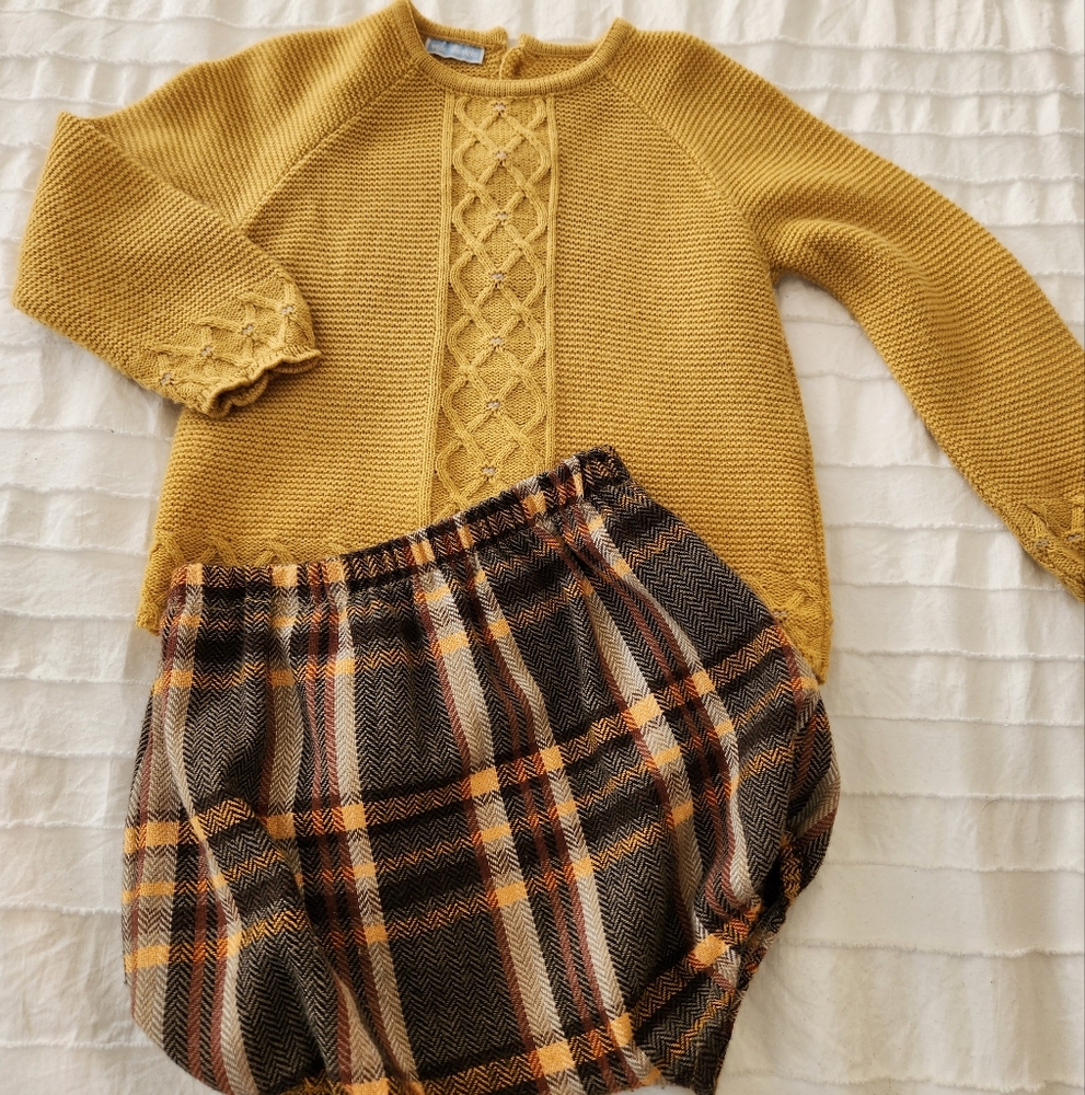 Baby Sweater and Plaid Shorts Set
